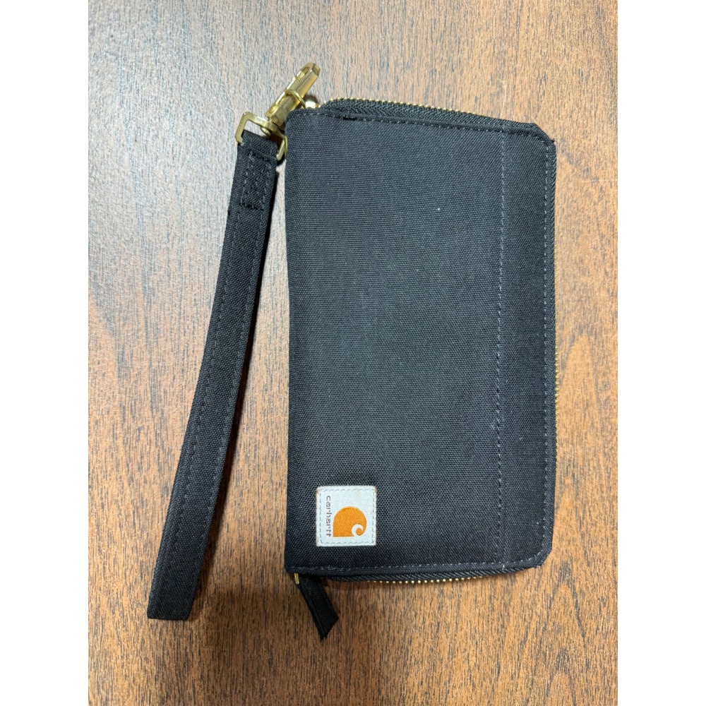 Carhartt Black Canvas Zip-Around Wristlet Wallet Organizer ID Window Gold Zip - Picture 3 of 9